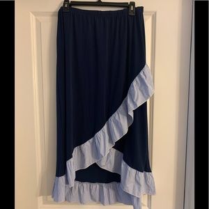 Navy blue and pinstripe ruffle skirt